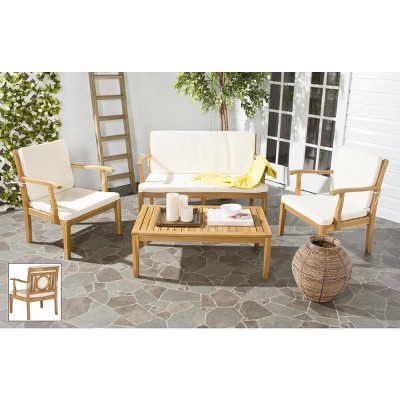 Montclair Natural Acacia Wood 4-Piece Outdoor Living Set with Beige Cushions
