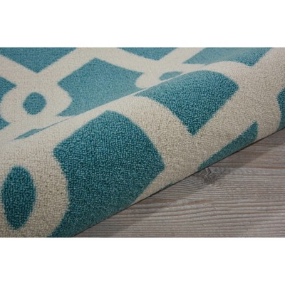 Aqua Geometric Synthetic Outdoor Runner Rug