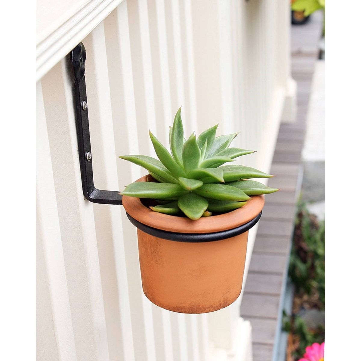 Set of 2 4" Wall Mounted Flower Pot Holder Ring Brackets Black - ACHLA Designs: Indoor/Outdoor Iron Plant Hangers - thumbnail 3