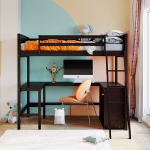 NicBex Full Size Bunk Bed with Desk Loft Bed Pine Bed Frame with Shelves, Inclined Ladder and Guardrails, No Box Spring Required - 1 of 4