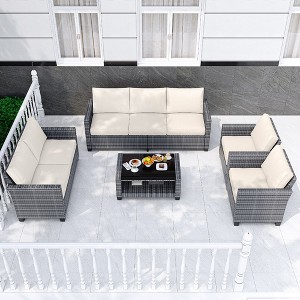 Whizmax Outdoor Patio Furniture Sets,PE Wicker Rattan Sectional Furniture Couch Set with Glass Coffee Table for Backyard, Deck, Earth Gray - 1 of 4
