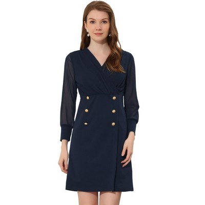 Allegra K Women's Office Mesh Semi-Sheer Sleeve V Neck Mini Dress