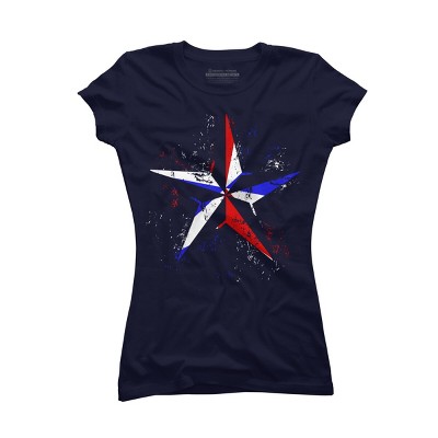 Junior's Design By Humans American Flag Nautical Star - Grunge By Mel00 T-Shirt