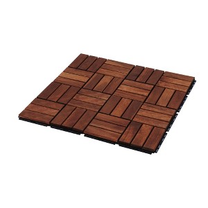 Acacia Wood Interlocking Deck Tiles Checker Pattern, 12" x 12" Square Brown Acacia Hardwood Outdoor Flooring for Patio, Bancony, Pool Side - 1 of 4