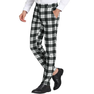 INSPIRE CHIC Men's Regular Fit Flat Front Classic Plaid Suit Pants