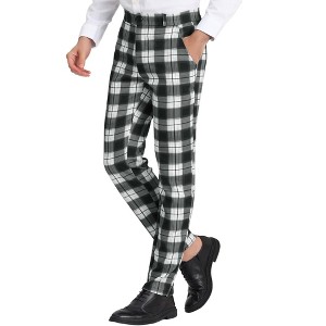 INSPIRE CHIC Men's Regular Fit Flat Front Classic Plaid Suit Pants - 1 of 4