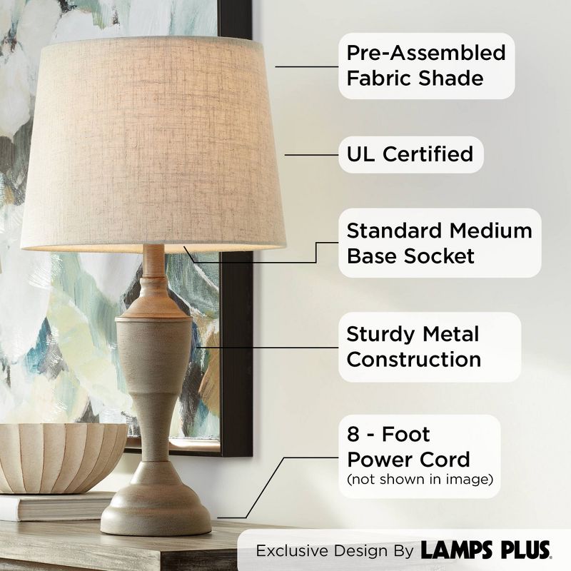 360 Lighting Claude Rustic Farmhouse Accent Table Lamps 21" High Set of 2 Beige Washed Linen Drum Shade for Bedroom Living Room Bedside Nightstand, 4 of 11