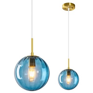 POWLIG Modern 7.87" Gold Pendant Light with Glass Shade, Adjustable Height, Single-Light - 1 of 4