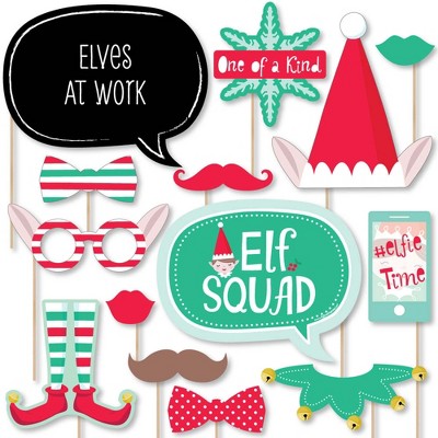 Big Dot of Happiness Elf Squad - Kids Elf Christmas and Birthday Party Photo Booth Props Kit - 20 Count