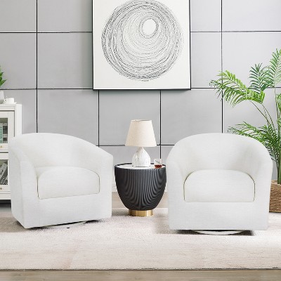 Set of 2 Liria Wooden Upholstered Barrel Chair for Livingroom with Metal Swivel Base | ARTFUL LIVING DESIGN