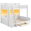 Twin over Full Bunk Bed with Storage Shelves, LED Lights, USB Charging Station & Drawer – White/Gray - ModernLuxe - 4 of 4