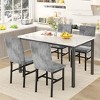 Hooseng Modern Kitchen 5 Piece Dining Table Set for 4, Dining Table Set For 4 With 4 Upholstered Velvet Chairs, 5-Piece Faux Marble Dining Set - 3 of 4