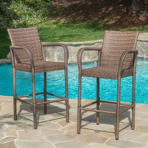 Osparple Set of 2 Outdoor Bar Stools,Outdoor Counter Bar Stools with Metal Frame and Wicker Design for Backyard,Garden - 1 of 4
