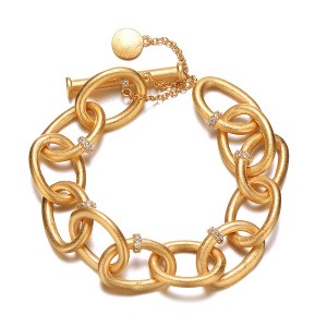 14K Gold-Plated Chain Bracelet with Cubic Zirconia, combining classic gold elegance with sparkling stones for a refined and stylish accessory. - 1 of 3