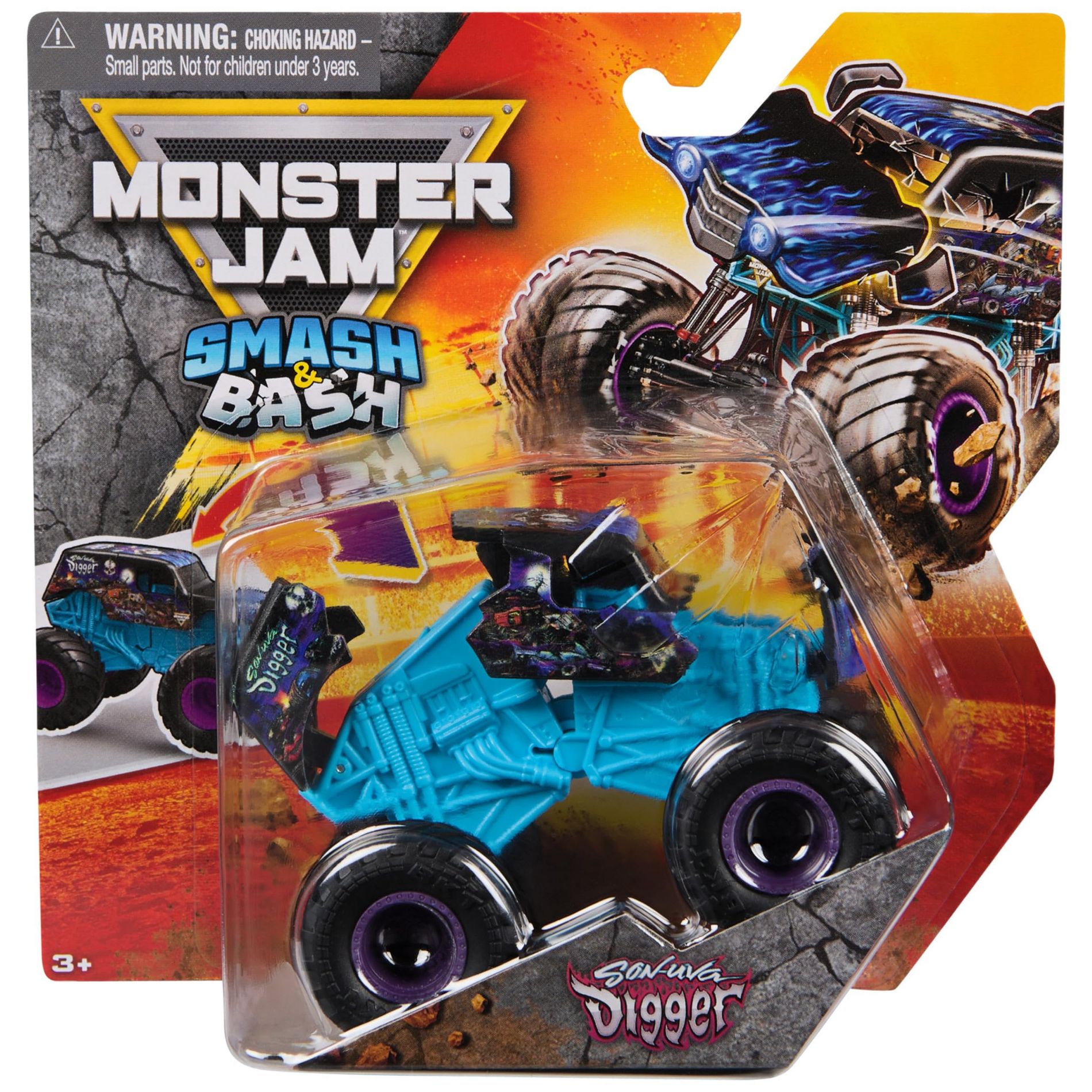 Monster Jam Smash & Bash Son-Uva Digger (Series 2), 1:64 Scale Repairable Monster Truck for Kids Toy for Boys & Girls Ages 3+