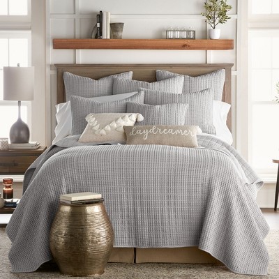 Gray Twin Microfiber Waffle Quilt and Sham Set