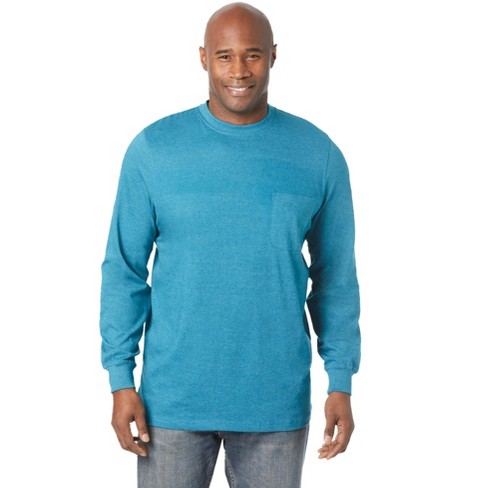 KingSize Men's Big & Tall Shrink-Less Lightweight Long-Sleeve Crewneck Pocket T-Shirt