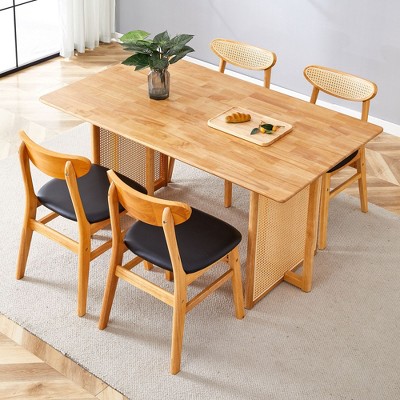 NicBex Dining Table Set for 4 Kitchen Table Ancient Solid Wood Dining Table Imitation Rattan Table Legs Simple Wood Chairs for Dining Room