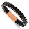 Chisel Stainless Steel Polished Rose IP-plated Cable and Black Leather 8.5" Bracelet - 2 of 2