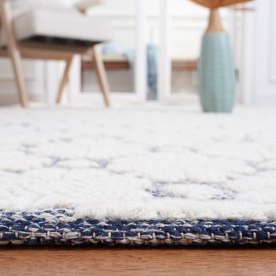 Ivory & Navy Handwoven Wool-Cotton-Silk Blend Runner Rug