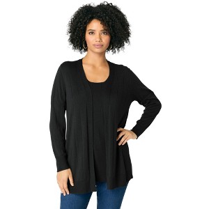 Roaman's Women's Plus Size Fine Gauge Drop Needle Cardigan - 1 of 2