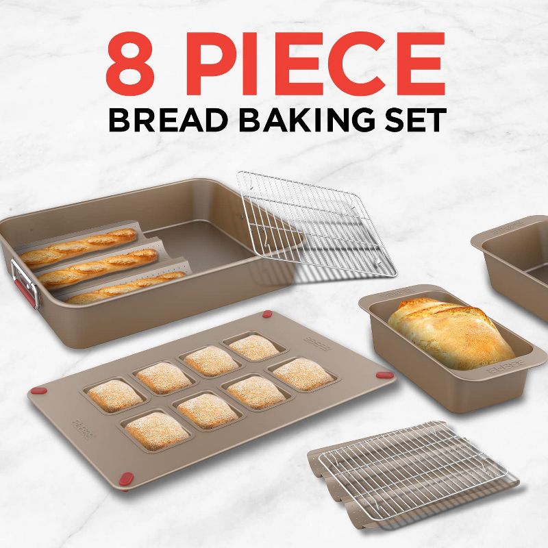 Elbee Home 8-Piece Nonstick Space Saving Bread Baking Pan Set, Aluminized Steel - PFOA & PFOS Free, 4 of 9