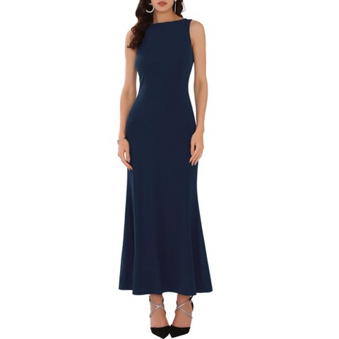 Женские платья INSPIRE CHIC Women's Cocktail Boat Neck Sleeveless Elegant Fishtail Maxi Dress X-Large Dark Blue