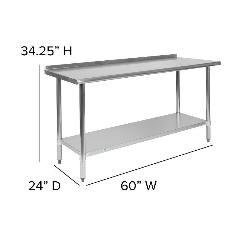 Emma and Oliver Stainless Steel 18 Gauge Prep and Work Table with Backsplash and Shelf, NSF, 4 of 10