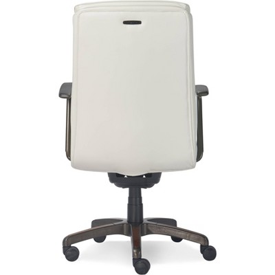 White Leather and Wood Swivel Executive Office Chair with Lumbar Support