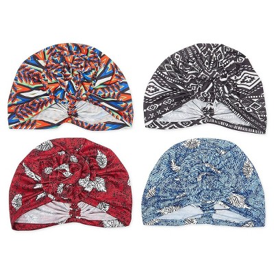 Okuna Outpost 4 Pack Pre-Tied Turban Head Wrap Scarf, Bonnet Chemo Cap (4 Colors)