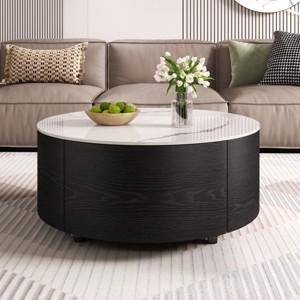 29.5" Modern Round Coffee Table with Storage Drawers and Hidden Casters, Sintered Stone Top Center Table for Living Room - Panipeachy - 1 of 4
