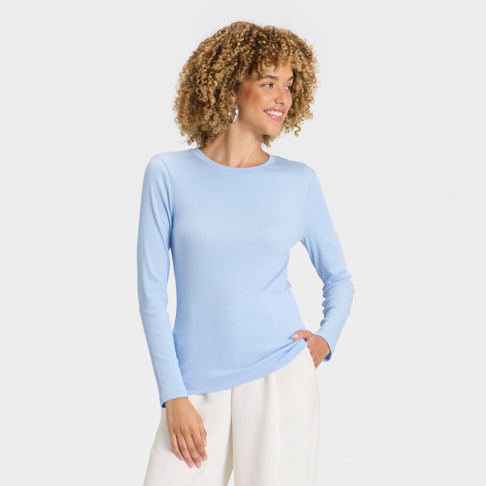 Women's Slim Fit Long Sleeve Top - A New Day™ Blue L