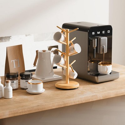 Acoinel 8 Hooks Bamboo Coffee Mug Tree Rotating Coffee Cup Holder