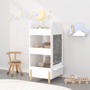 ORRD Bear-Shaped Kids Bookshelf with Side Chalkboard, 3-Tier Wooden Bookcase & Toy Organizer for Toddlers’ Bedroom or Playroom, White - 1 of 4