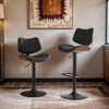 Set of 2  Walnut Bentwood Bar Stools Mid Century Modern Adjustable Counter Height Black Leather Upholstered 360°Swivel Bar Chairs - Leovsnove - 3 of 4