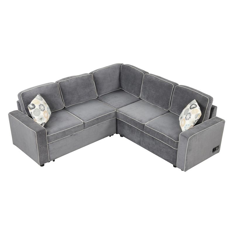 83" L-Shaped Modern Convertible Pullout Sofa Bed with 2 USB Ports, 2 Power Outlets, and 2 Pillows - ModernLuxe, 4 of 15