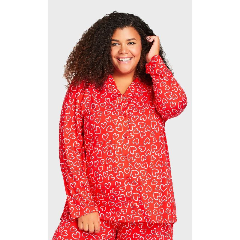 Women's Plus Size Button Through Sleep Top - red heart | AVENUE, 2 of 7