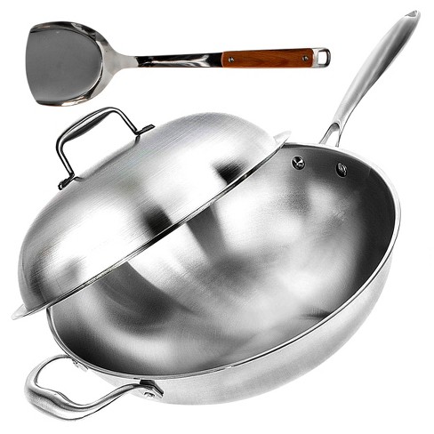 Willow & Everett Stainless Steel Wok Pan With Lid And Spatula For Stir Fry,  13 Inches, Silver : Target