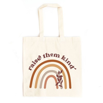 City Creek Prints Raise Them Kind Rainbow Canvas Tote Bag - 15x16 - Natural
