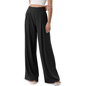 Womens Wide Leg Straight Long Pants Summer Fall Casual Pleated High Waisted Pants Office Work Business Trousers Palazzo Pant - 1 of 4