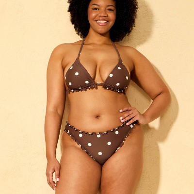Shade & Shore Women's High Leg Polka Dots Cheeky Coverage Ruffle Edge Bikini Bottom - Shade & Shore™ Brown M — фото 4