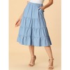 INSPIRE CHIC Women's Midi Solid Elastic Waist Flare Tiered A-Line Skirt with Pockets - 4 of 4