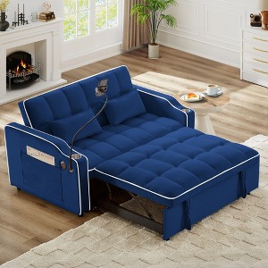 Racxily Foldable Double Seat Recliner,Comfortable Velvet Pull-Out Sleeper Sofa Bed with Side Pockets,USB Port,Swivel Phone Stand - 1 of 4