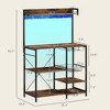 PDTEND Industrial Rustic Brown Kitchen Baker’s Rack with  Lighting, Glass Holders & Open Shelves - 4 of 4
