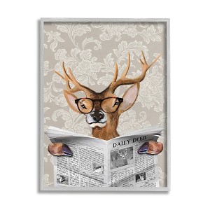 Stupell Industries Deer Reading Newspaper With Big Glasses Framed Giclee Art - 1 of 4