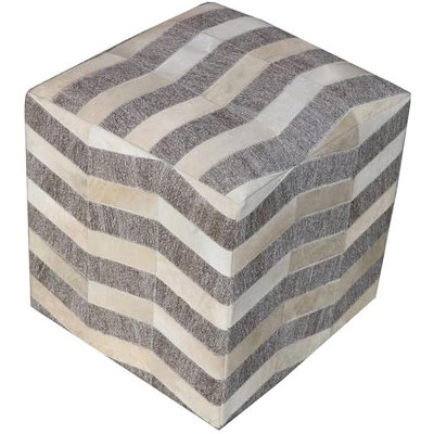 Moti Kobe Ottoman Pouf Gray/Beige Upholstered 18"D x 18"W x 18"H