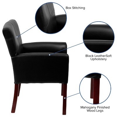 Black Leather Executive Side Chair with Mahogany Legs