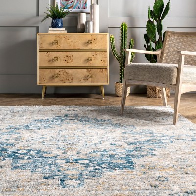 Blue Medallion Synthetic Easy Care Area Rug