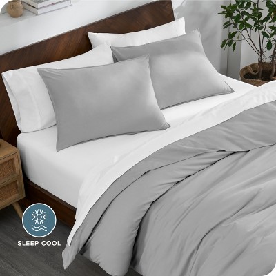 Full/Queen Light Grey Organic Cotton Jersey Duvet Cover Set