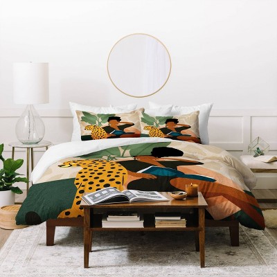 Full/Queen Domonique Brown Stay Home Duvet Set - Deny Designs